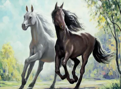 Нарисуй две лошади стоят рядом и …» — создано в Шедевруме