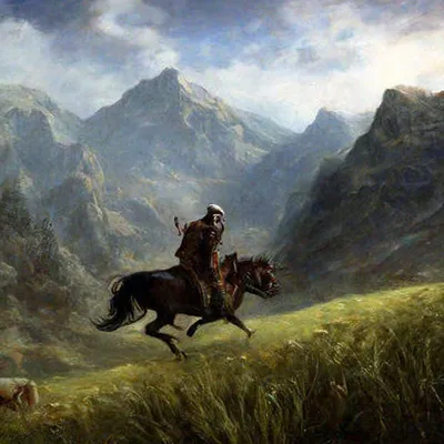 Джигит на коне скачет по горам» — создано в Шедевруме