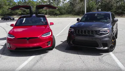 Tesla Model X sets world record before whooping Jeep Trackhawk in a drag  race