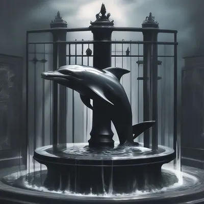 Фонтан с чёрным дельфином за …» — создано в Шедевруме