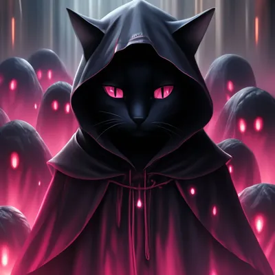 Чёрная аниме кошка с розовыми …» — создано в Шедевруме