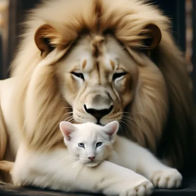 Гибрид белого льва и кота …» — создано в Шедевруме
