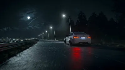 BMW ночью едет по дороге. И …» — создано в Шедевруме