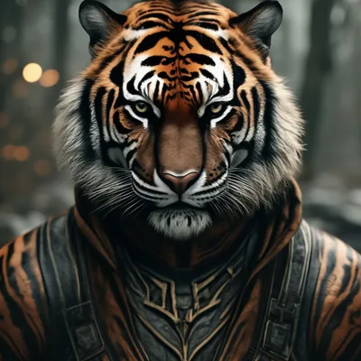 Человек тигр с большими глазами, …» — создано в Шедевруме