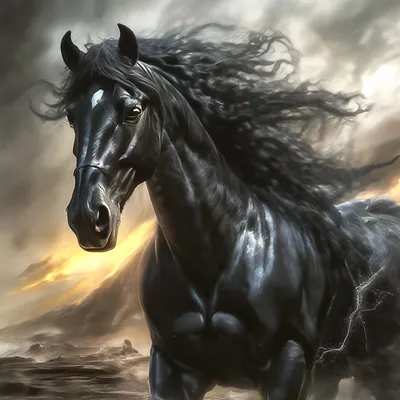 Постер (плакат) Три черных коня , арт.: 39417