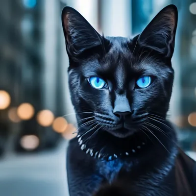 Очаровательный черный кот с пронзительными зелеными глазами | Премиум Фото
