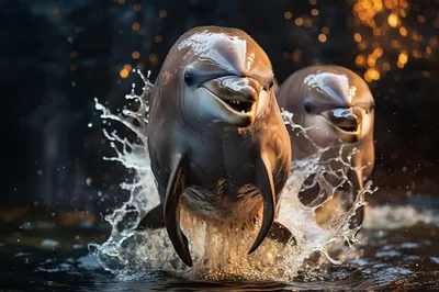 Фотошторы «Дельфины над водой»