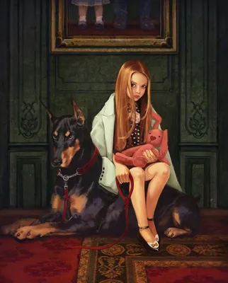 Девушка с собакой арт - 65 фото
