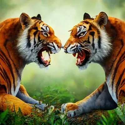 Битва двух тигров, реалистично, …» — создано в Шедевруме