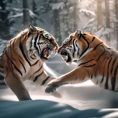 Двое тигров - Фотообои на заказ в интернет магазин arte.ru. Заказать обои  Двое тигров Арт - (16300)