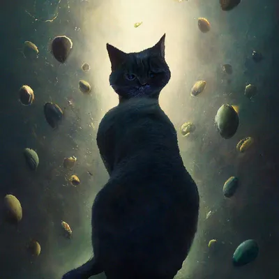 Картинки - Серый кот высиживает куриные яйца в гнезде