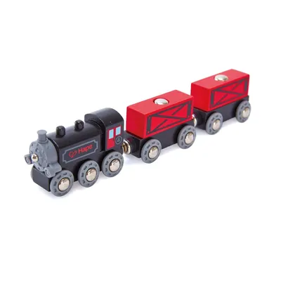 Деревянный поезд, купить игрушечный поезд с вагонами оптом - База игрушек