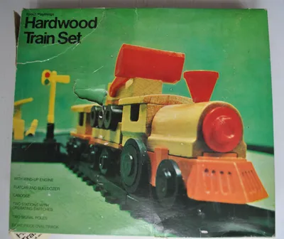 HARDWOOD TRAIN SET Epoch Playthings Wooden Toy Train 1970s - rj | eBay