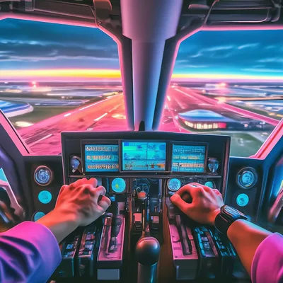 Вид из кабины пилота самолета на …» — создано в Шедевруме