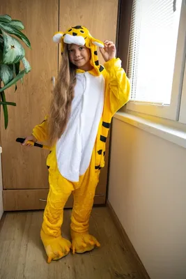 Желтый Тигр пижама Кигуруми, костюм для детей и взрослых отличного качества