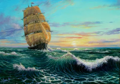 Обои Живопись Корабли Парусные Волны Море Andrew Lyakh, Fresh breeze  Картинка #424792 Скачать | Картины с океаном, Парусник рисунок,  Лодочноеискусство
