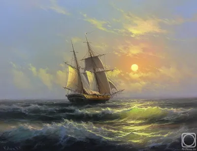 Корабль в открытом море» картина Коваля Владимира маслом на холсте —  заказать на ArtNow.ru