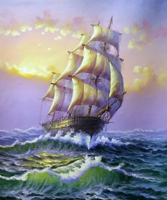 Картина маслом \"Корабль в море\" — В интерьер