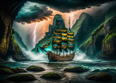Картина маслом \"Корабль и море\" — В интерьер