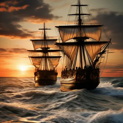 Пиратский корабль в бушующем море, …» — создано в Шедевруме