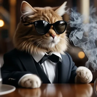 Крутой кот в темных очках курит …» — создано в Шедевруме