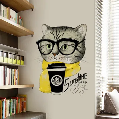 Креативные наклейки на стену с изображением крутого кота для мальчика,  спальни, подростка, Декор, эстетический самоклеящийся постер, декоративные  обои для гостиной | AliExpress