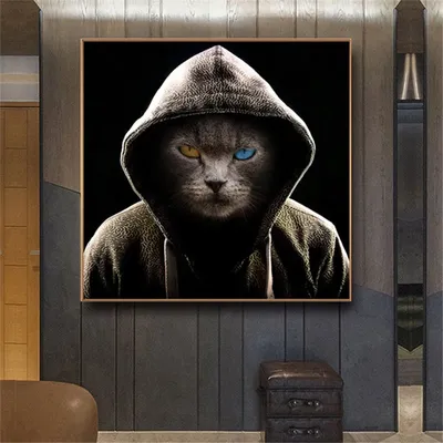 Постер на холсте с изображением животных, HD рисунок черного крутого кота,  декор для гостиной, настенная живопись, Современное абстрактное искусство,  картины | AliExpress