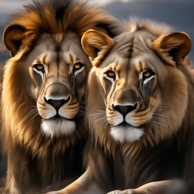 Лев и львица вместе с львёнком» — создано в Шедевруме