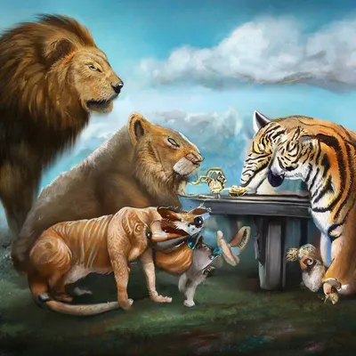 Фото Животные - лев, тигр, леопард и ягуар на цепях, by Araless