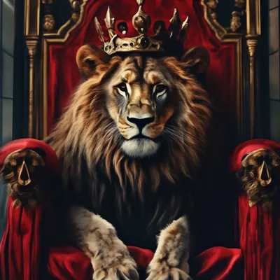 Лев на красном троне в короне» — создано в Шедевруме