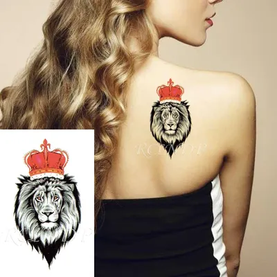 Водостойкая Временная тату-наклейка «Лев с короной», тату-наклейки  флэш-тату, искусственные татуировки для девочек и женщин | AliExpress