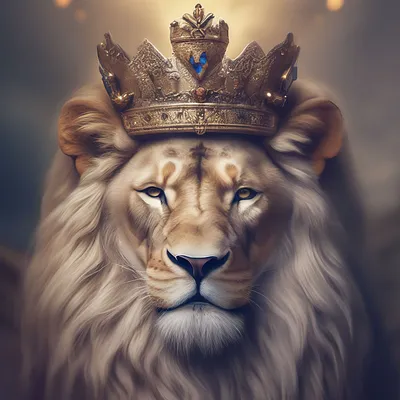Лев с короной на башке.» — создано в Шедевруме