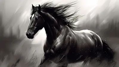 Черная и белая лошадь - красивые фото