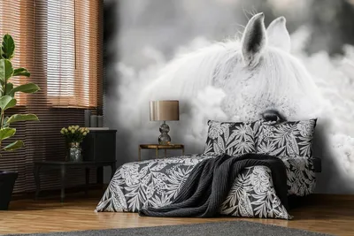 Забавные животные фото обои 368 x 280 см Белая лошадь в цветах  (13598P10)+клей (ID#1400016413), цена: 1610 ₴, купить на Prom.ua