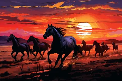 Лошади на закате Раскраска картина по номерам на холсте ZX 22527 купить в  Москве и СПб