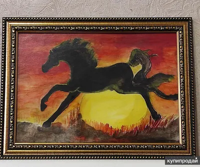 Купить МОДУЛЬНУЮ КАРТИНУ Силуэты лошадей на закате солнца в интернет  магазине недорого!