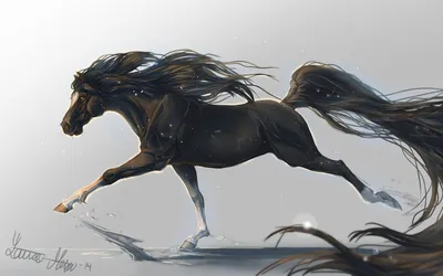 Табун лошадей скачет галопом по …» — создано в Шедевруме