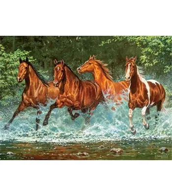Схема вышивки «Лошади, бегущие по воде» (№1207194) - Вышивка крестом
