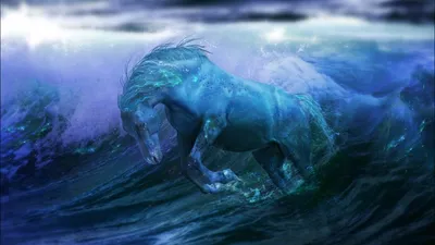 Фотография лошади бегущей в воде