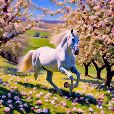 Картина Лошадь Весна (холст, масло) 50 х 40 см - Наталия Ширяева