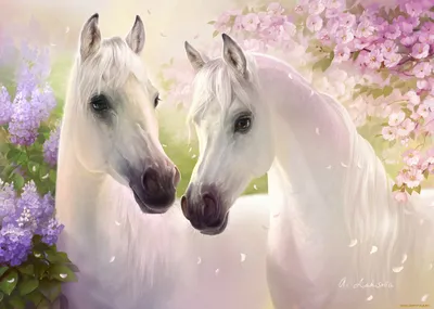 Картинка Лошади Девушки весенние Животные