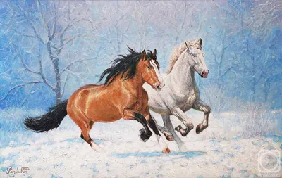 Схема вышивки «Лошади в снегу» (№708300) - Вышивка крестом
