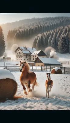 Купить картину по номерам на подрамнике «Дикие лошади в снегу» холст, 50 x  40 см - gamestil.ru