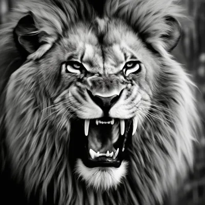 Черно-белое изображение льва на черном фоне | Премиум Фото