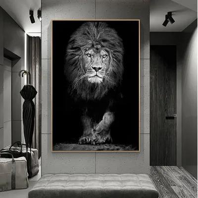Черно-белое животное лев, холст, постеры и принты, настенное искусство,  дикие животные, картины для гостиной, спальни, Декор | AliExpress