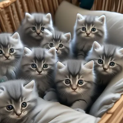 Много маленьких пушистых серых котят…» — создано в Шедевруме