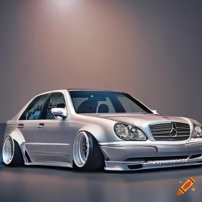 A mercedes benz w210 with lowered suspesion and a widebody kit on Craiyon