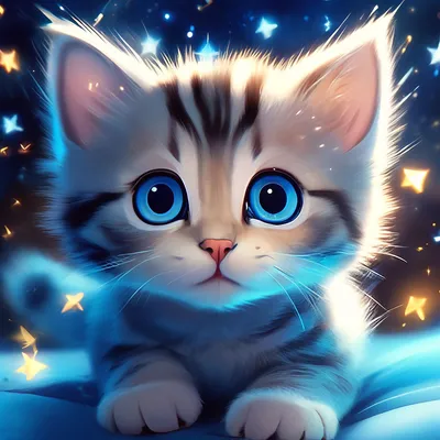 Маленький милый котенок с голубыми …» — создано в Шедевруме
