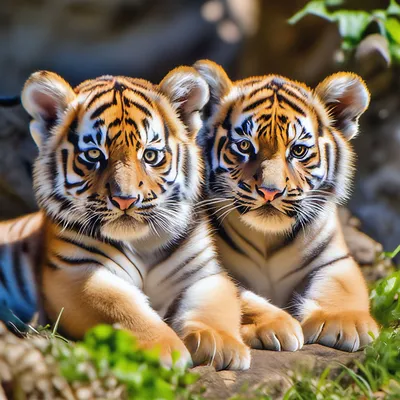 Два маленьких милых тигрят греются …» — создано в Шедевруме