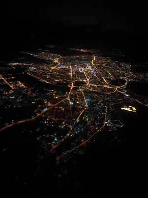 Ночной Екатеринбург с самолета | Пикабу